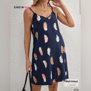 Shein Large Mini Sun Dress Adjustable Straps Feathers Flowy Boho Maternity